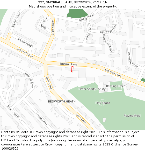 227, SMORRALL LANE, BEDWORTH, CV12 0JN: Location map and indicative extent of plot