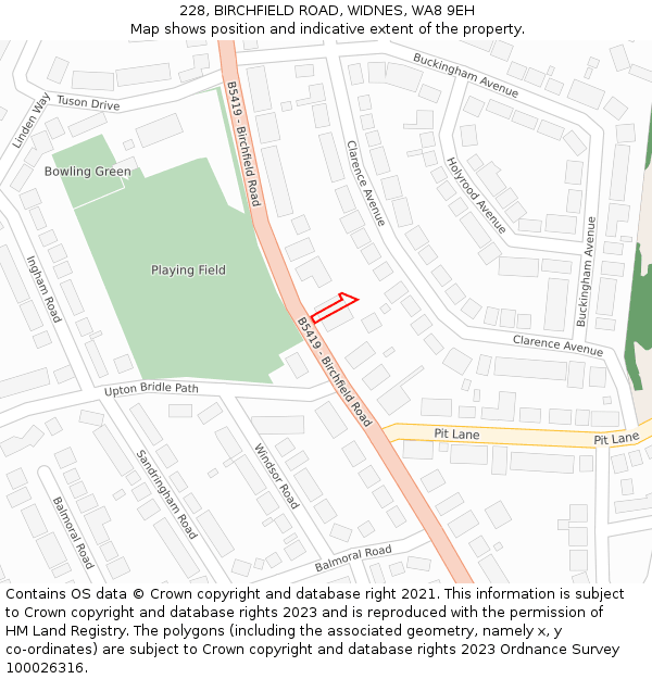 228, BIRCHFIELD ROAD, WIDNES, WA8 9EH: Location map and indicative extent of plot