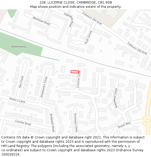 228, LUCERNE CLOSE, CAMBRIDGE, CB1 9SB: Location map and indicative extent of plot