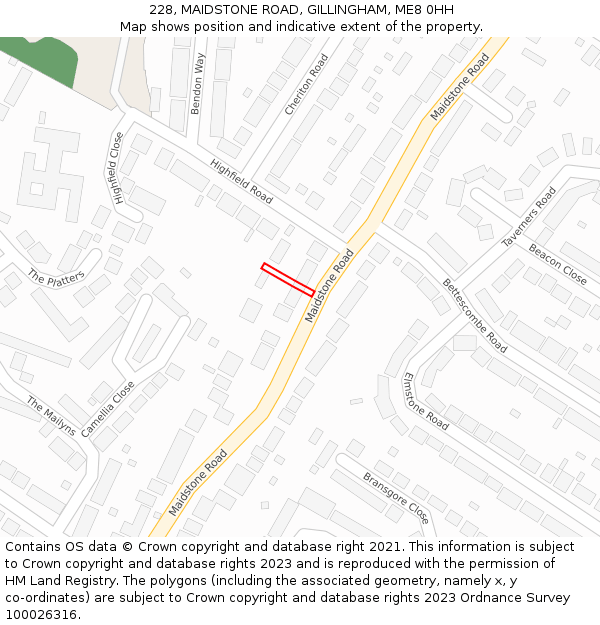 228, MAIDSTONE ROAD, GILLINGHAM, ME8 0HH: Location map and indicative extent of plot