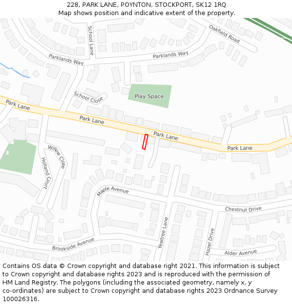 228, PARK LANE, POYNTON, STOCKPORT, SK12 1RQ: Location map and indicative extent of plot