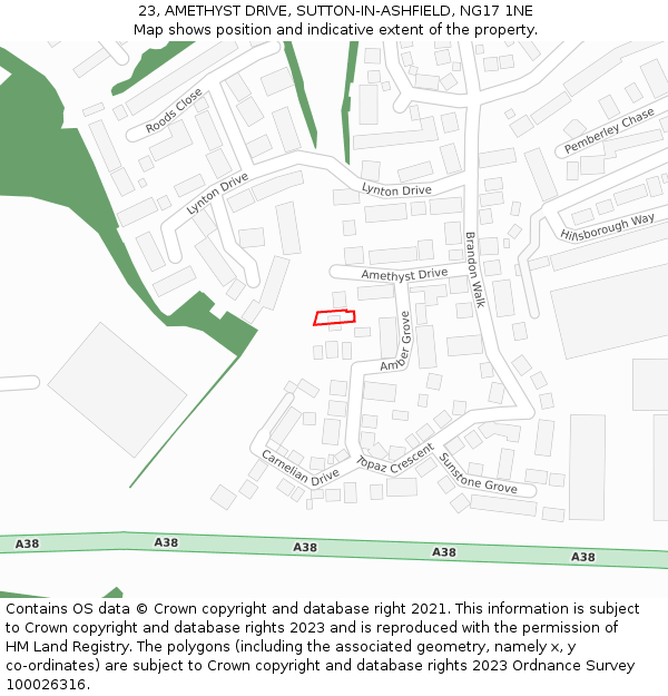 23, AMETHYST DRIVE, SUTTON-IN-ASHFIELD, NG17 1NE: Location map and indicative extent of plot