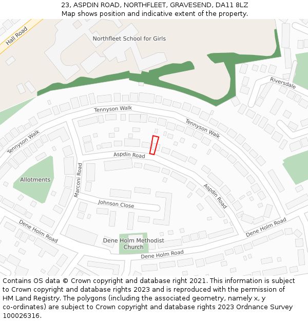 23, ASPDIN ROAD, NORTHFLEET, GRAVESEND, DA11 8LZ: Location map and indicative extent of plot