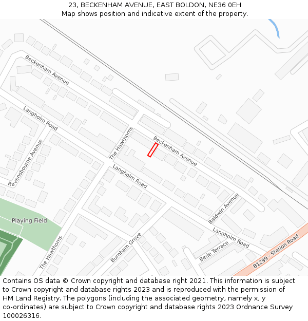 23, BECKENHAM AVENUE, EAST BOLDON, NE36 0EH: Location map and indicative extent of plot