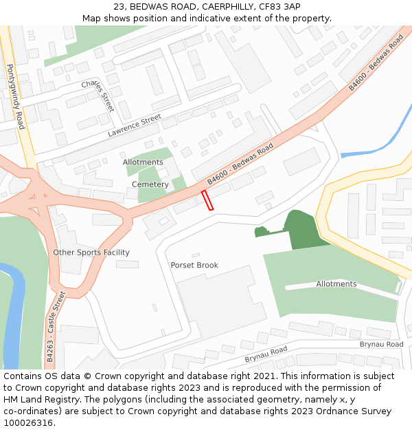 23, BEDWAS ROAD, CAERPHILLY, CF83 3AP: Location map and indicative extent of plot
