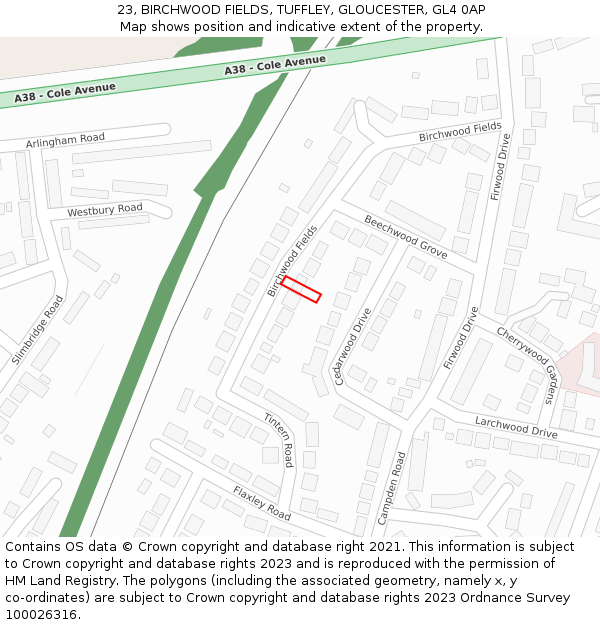 23, BIRCHWOOD FIELDS, TUFFLEY, GLOUCESTER, GL4 0AP: Location map and indicative extent of plot
