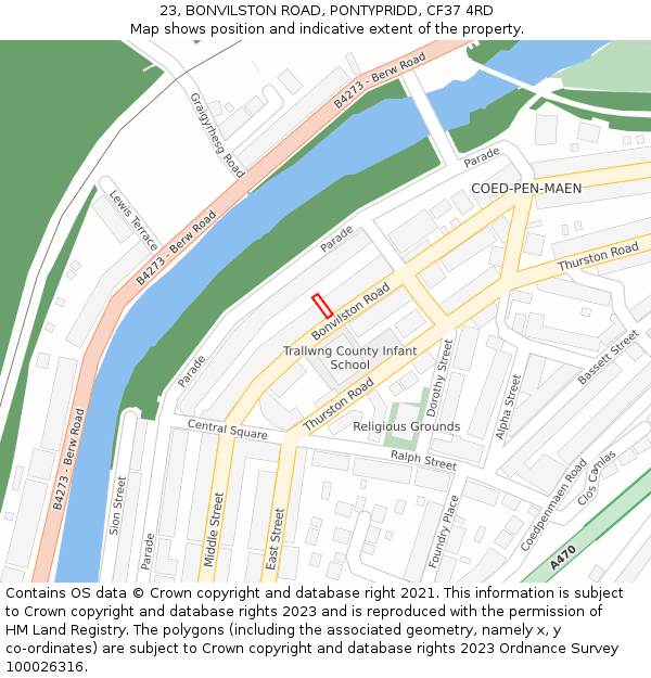 23, BONVILSTON ROAD, PONTYPRIDD, CF37 4RD: Location map and indicative extent of plot