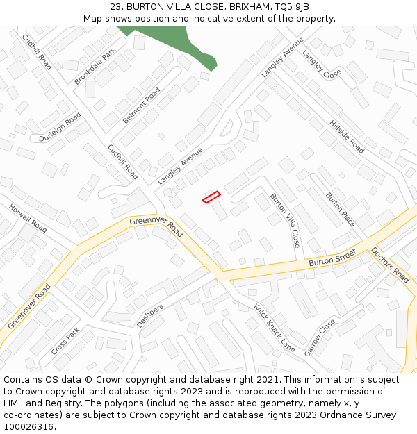 23, BURTON VILLA CLOSE, BRIXHAM, TQ5 9JB: Location map and indicative extent of plot