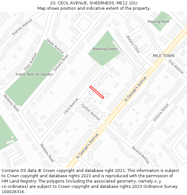 23, CECIL AVENUE, SHEERNESS, ME12 1DU: Location map and indicative extent of plot