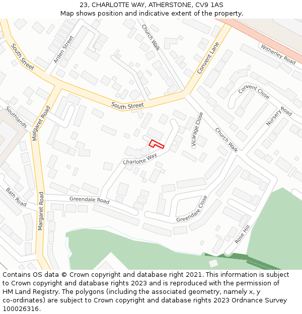 23, CHARLOTTE WAY, ATHERSTONE, CV9 1AS: Location map and indicative extent of plot