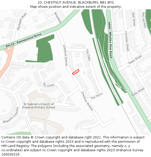 23, CHESTNUT AVENUE, BLACKBURN, BB1 8FG: Location map and indicative extent of plot