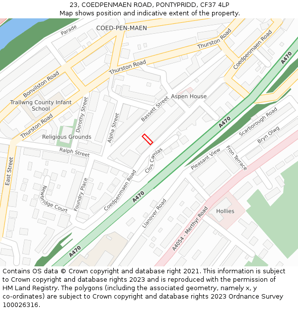 23, COEDPENMAEN ROAD, PONTYPRIDD, CF37 4LP: Location map and indicative extent of plot