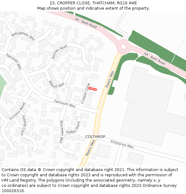 23, CROPPER CLOSE, THATCHAM, RG19 4WE: Location map and indicative extent of plot