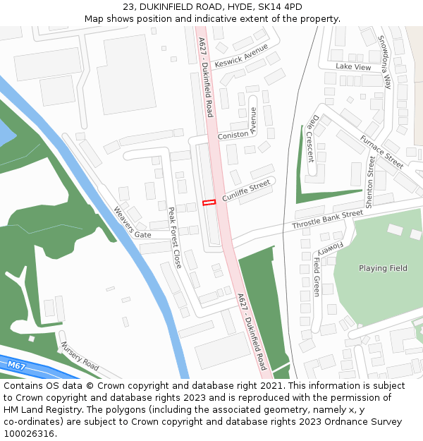 23, DUKINFIELD ROAD, HYDE, SK14 4PD: Location map and indicative extent of plot