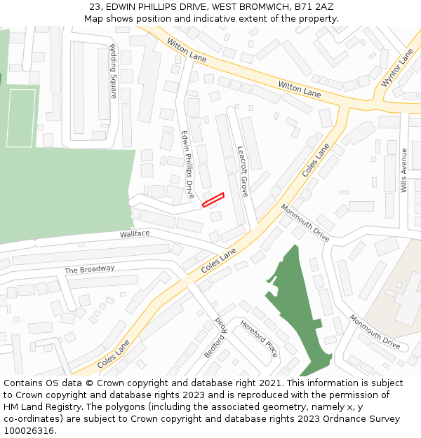 23, EDWIN PHILLIPS DRIVE, WEST BROMWICH, B71 2AZ: Location map and indicative extent of plot
