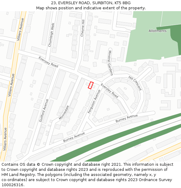 23, EVERSLEY ROAD, SURBITON, KT5 8BG: Location map and indicative extent of plot