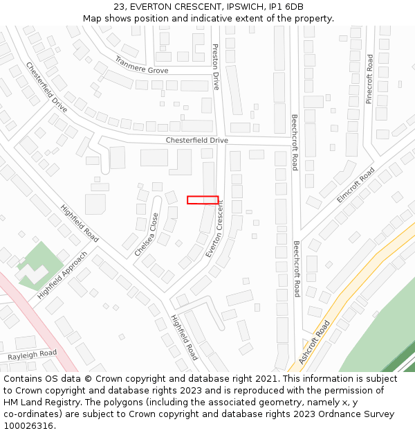 23, EVERTON CRESCENT, IPSWICH, IP1 6DB: Location map and indicative extent of plot