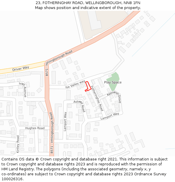 23, FOTHERINGHAY ROAD, WELLINGBOROUGH, NN8 1FN: Location map and indicative extent of plot