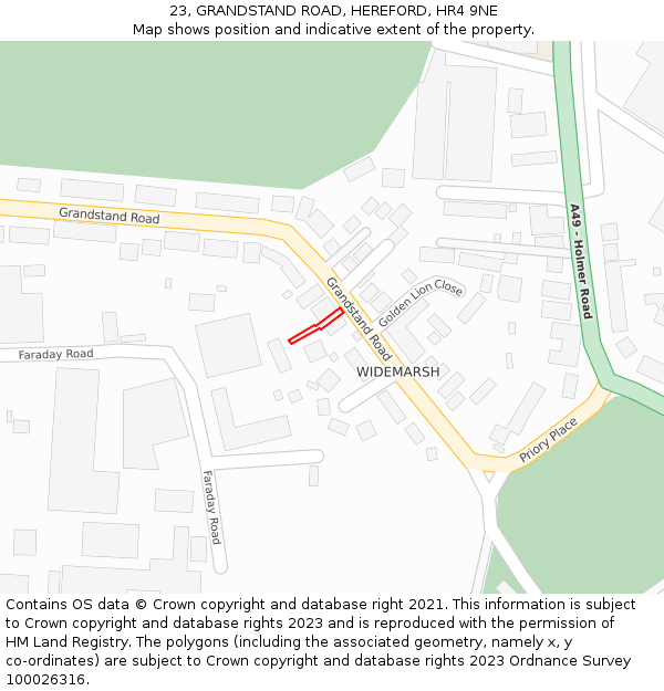 23, GRANDSTAND ROAD, HEREFORD, HR4 9NE: Location map and indicative extent of plot