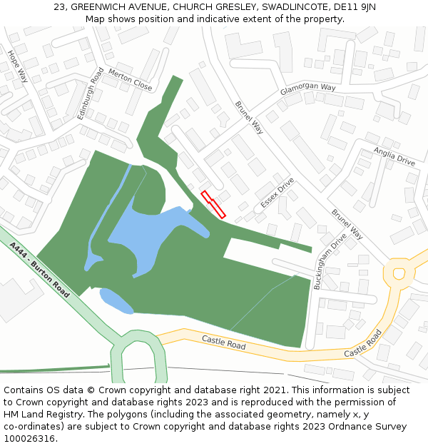 23, GREENWICH AVENUE, CHURCH GRESLEY, SWADLINCOTE, DE11 9JN: Location map and indicative extent of plot