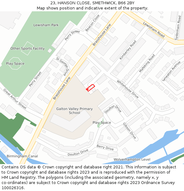 23, HANSON CLOSE, SMETHWICK, B66 2BY: Location map and indicative extent of plot