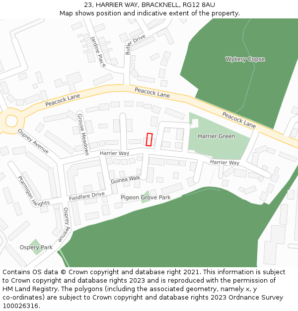 23, HARRIER WAY, BRACKNELL, RG12 8AU: Location map and indicative extent of plot