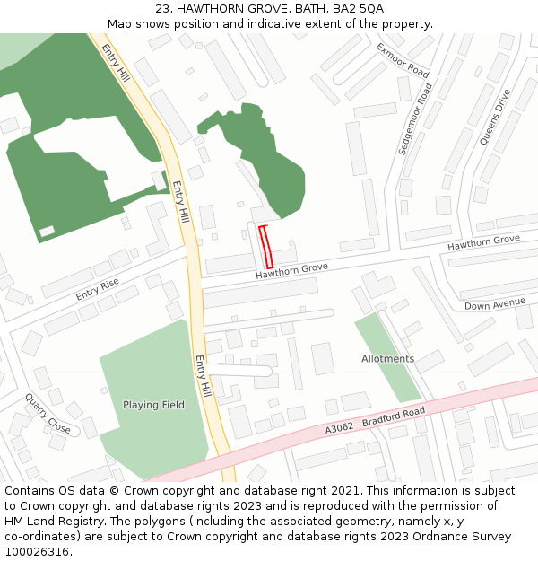 23, HAWTHORN GROVE, BATH, BA2 5QA: Location map and indicative extent of plot