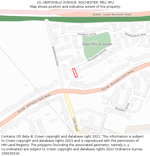 23, HERTSFIELD AVENUE, ROCHESTER, ME2 3PU: Location map and indicative extent of plot