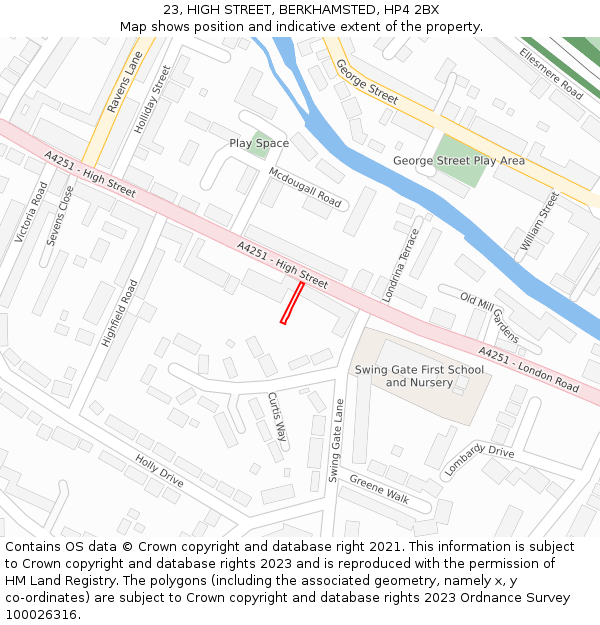 23, HIGH STREET, BERKHAMSTED, HP4 2BX: Location map and indicative extent of plot