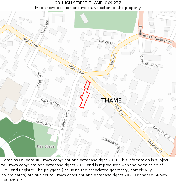 23, HIGH STREET, THAME, OX9 2BZ: Location map and indicative extent of plot