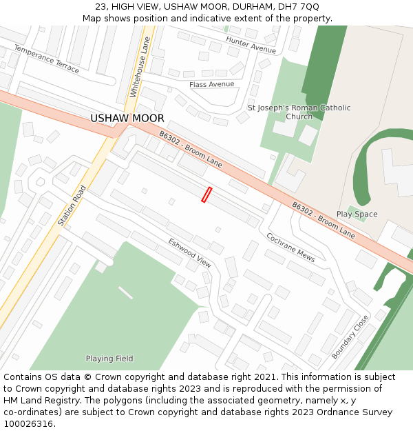 23, HIGH VIEW, USHAW MOOR, DURHAM, DH7 7QQ: Location map and indicative extent of plot