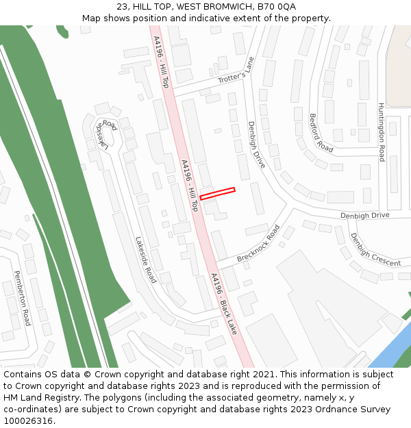 23, HILL TOP, WEST BROMWICH, B70 0QA: Location map and indicative extent of plot