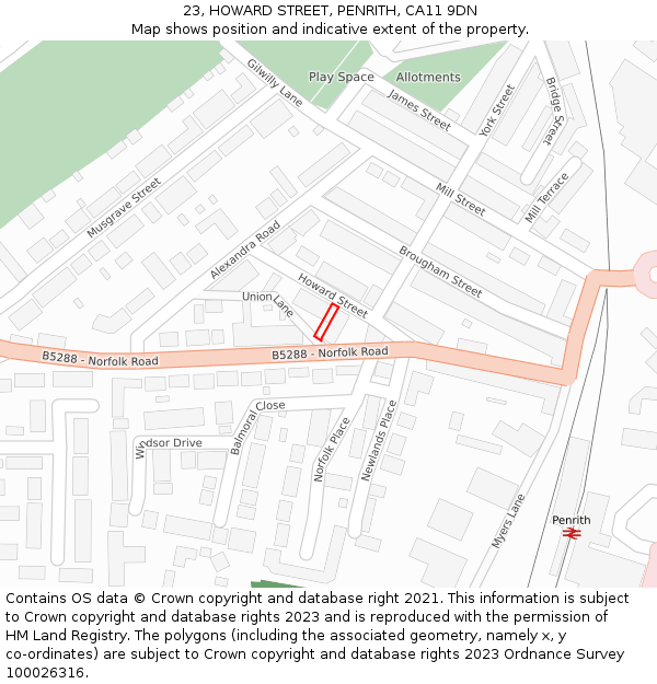 23, HOWARD STREET, PENRITH, CA11 9DN: Location map and indicative extent of plot