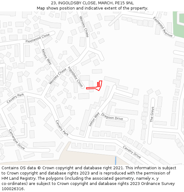 23, INGOLDSBY CLOSE, MARCH, PE15 9NL: Location map and indicative extent of plot