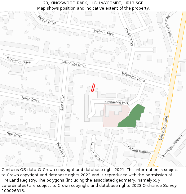 23, KINGSWOOD PARK, HIGH WYCOMBE, HP13 6GR: Location map and indicative extent of plot