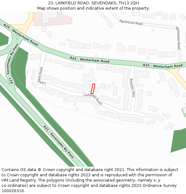 23, LARKFIELD ROAD, SEVENOAKS, TN13 2QH: Location map and indicative extent of plot