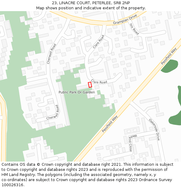 23, LINACRE COURT, PETERLEE, SR8 2NP: Location map and indicative extent of plot