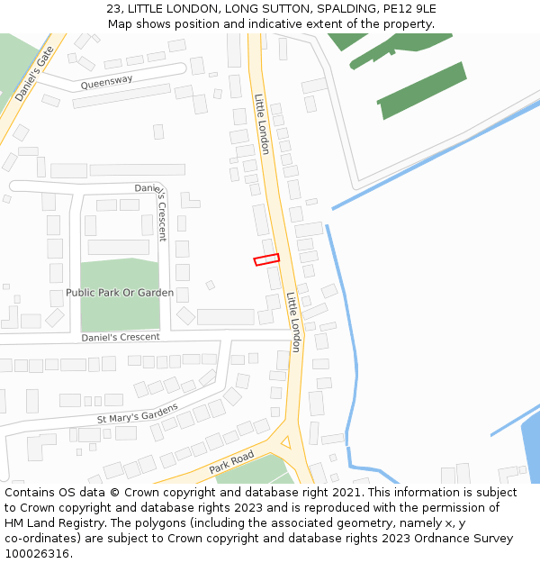 23, LITTLE LONDON, LONG SUTTON, SPALDING, PE12 9LE: Location map and indicative extent of plot