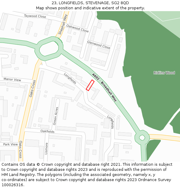 23, LONGFIELDS, STEVENAGE, SG2 8QD: Location map and indicative extent of plot
