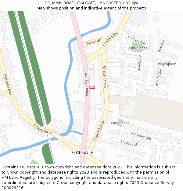 23, MAIN ROAD, GALGATE, LANCASTER, LA2 0JW: Location map and indicative extent of plot