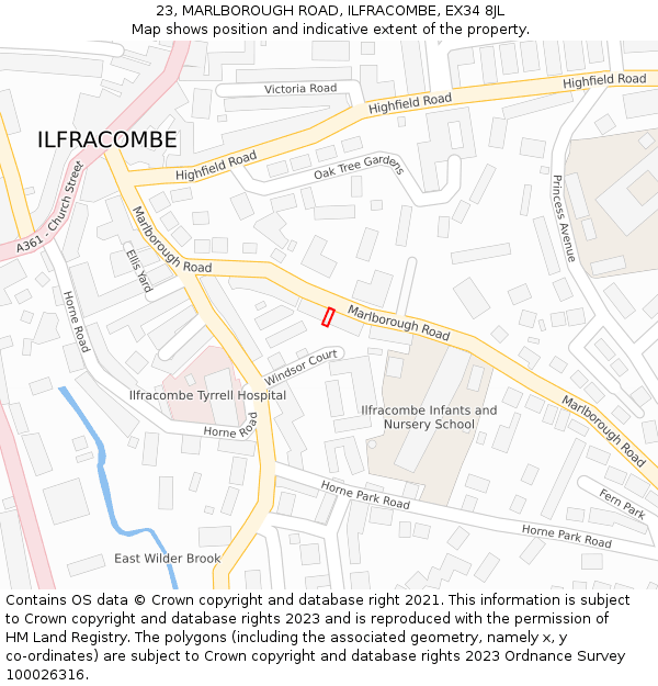 23, MARLBOROUGH ROAD, ILFRACOMBE, EX34 8JL: Location map and indicative extent of plot