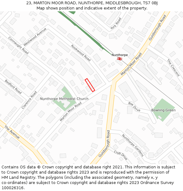 23, MARTON MOOR ROAD, NUNTHORPE, MIDDLESBROUGH, TS7 0BJ: Location map and indicative extent of plot