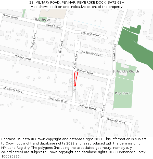 23, MILITARY ROAD, PENNAR, PEMBROKE DOCK, SA72 6SH: Location map and indicative extent of plot