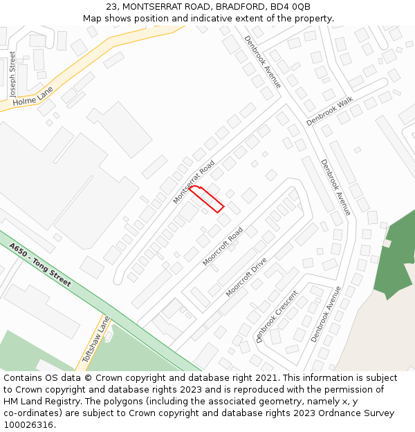 23, MONTSERRAT ROAD, BRADFORD, BD4 0QB: Location map and indicative extent of plot