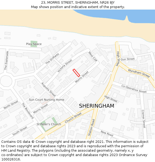 23, MORRIS STREET, SHERINGHAM, NR26 8JY: Location map and indicative extent of plot