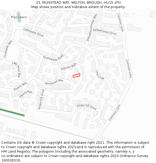 23, MUNSTEAD WAY, WELTON, BROUGH, HU15 1FN: Location map and indicative extent of plot