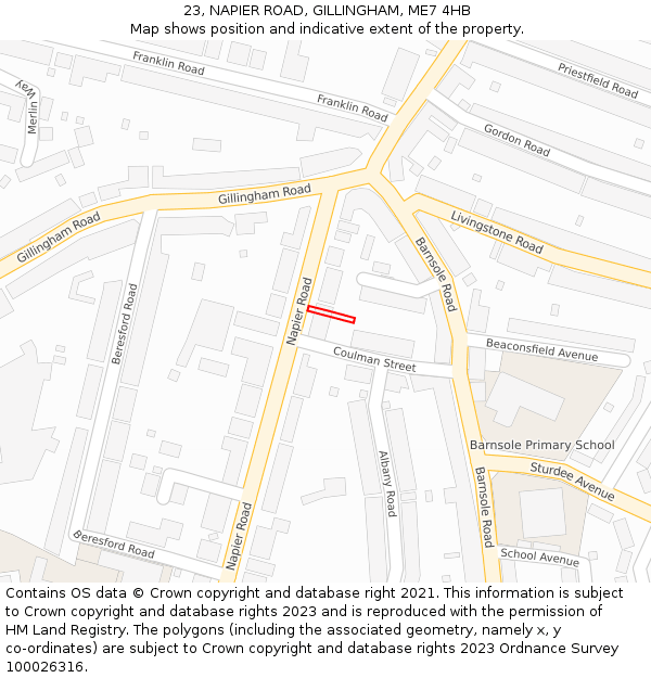 23, NAPIER ROAD, GILLINGHAM, ME7 4HB: Location map and indicative extent of plot
