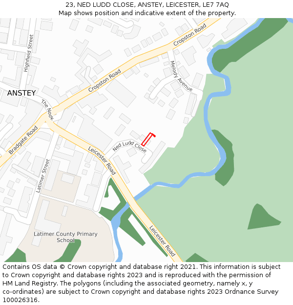 23, NED LUDD CLOSE, ANSTEY, LEICESTER, LE7 7AQ: Location map and indicative extent of plot