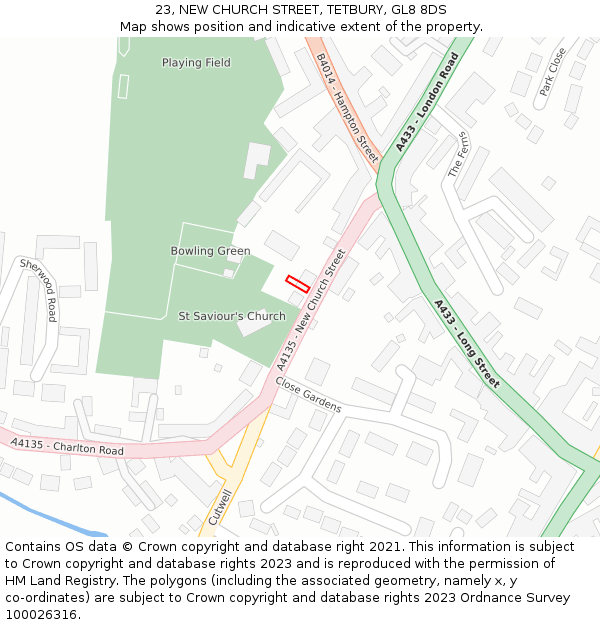 23, NEW CHURCH STREET, TETBURY, GL8 8DS: Location map and indicative extent of plot