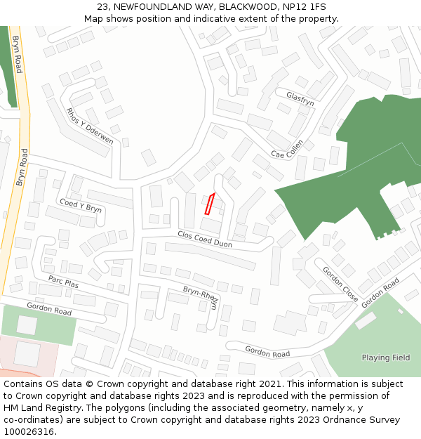 23, NEWFOUNDLAND WAY, BLACKWOOD, NP12 1FS: Location map and indicative extent of plot